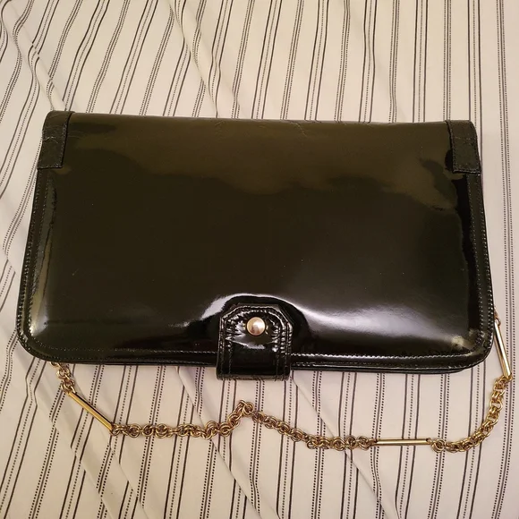 Vintage (70s) Black Patent Leather Clutch/Shoulder Bag - Picture 6 of 7
